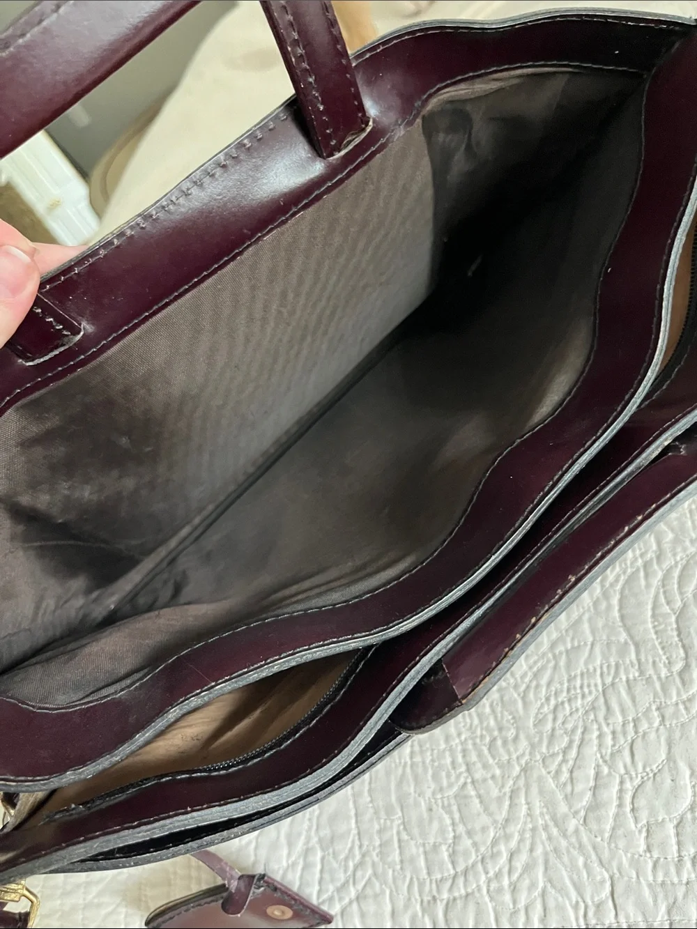 Vintage Burgundy Patent Leather Briefcase Satchel Bag with Gold Hardware